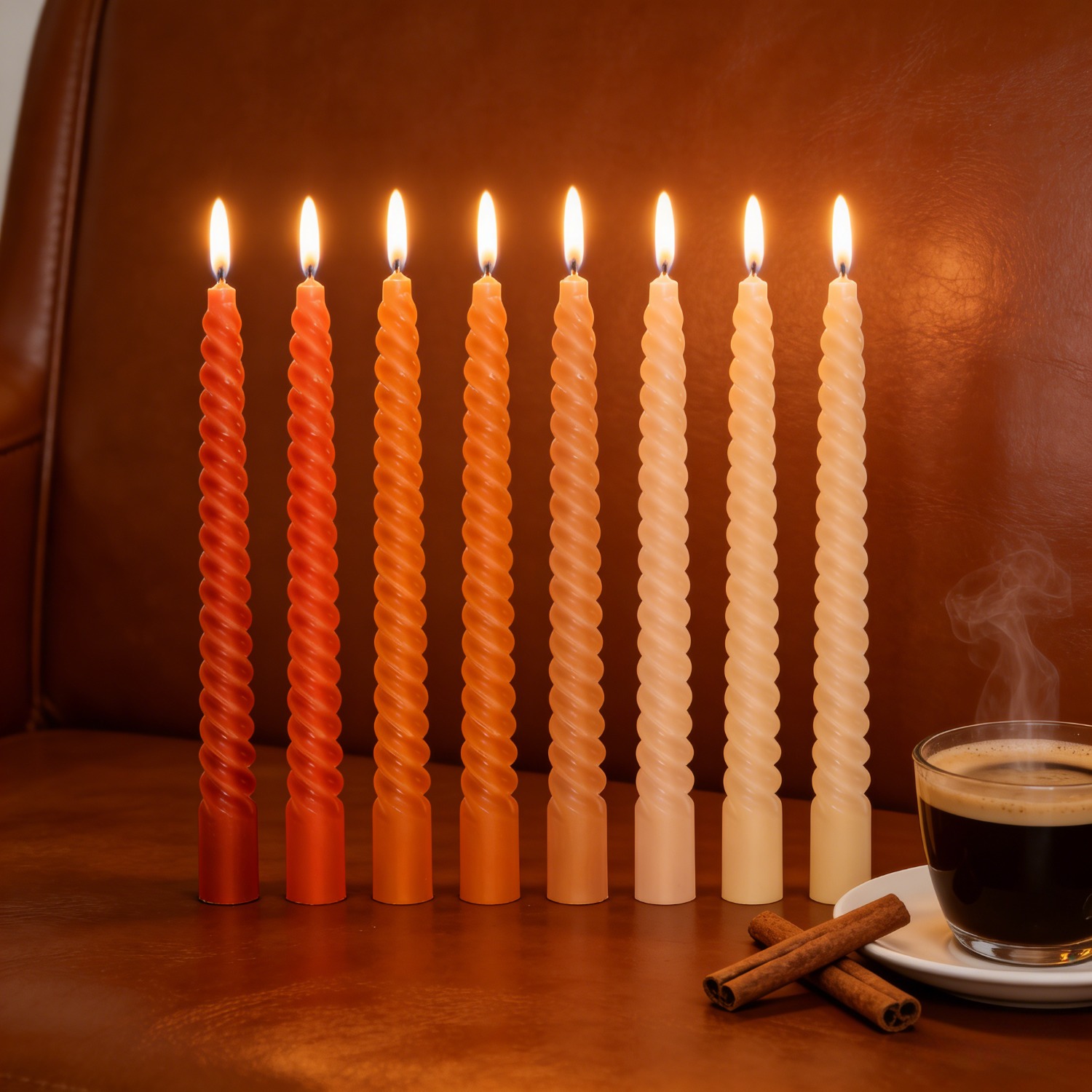 Image of 8pcs Orange Ombre Gradient Spiral Threaded Taper Candles - Premium Wax Smokeless | 10in 8-hour Burn For Thanksgiving, Fall Parties, Wedding Centerpieces, Entryway & Housewarming Gift