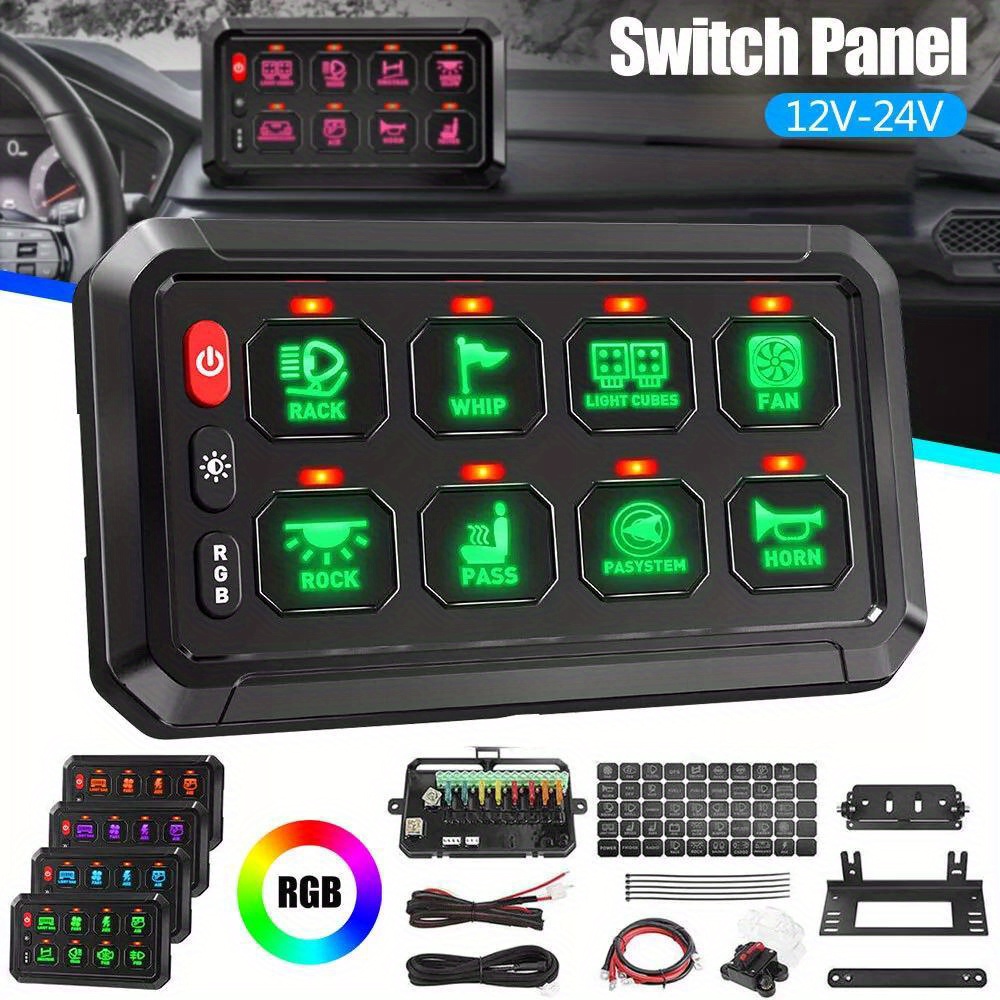 8 Gang Switch Panel with RGB Blacklight, Automatic Dimmable LED Switch Pod