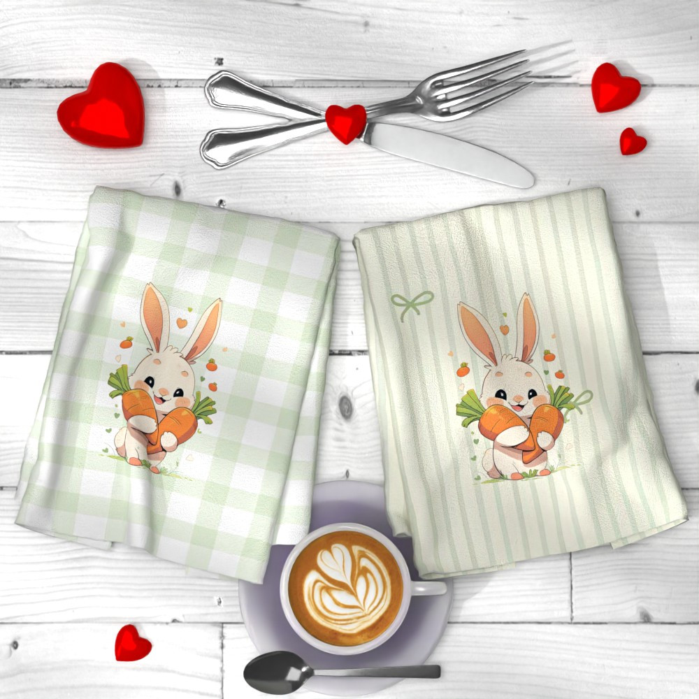 2pcs high-quality rabbit & carrot tea towels, 45.72x66.04cm - soft,   polyester,   absorbent & machine washable,   with vibrant colors, ideal for kitchen & bathroom decor,   gift idea details 2