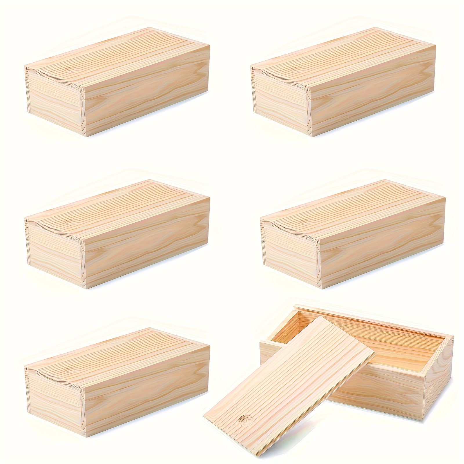 

6-pack Unfinished Wooden Sliding Lid Storage Boxes, Rectangular Blank Wood Containers For Christmas Wedding Party Gift Jewelry Organizer, Use, Storage Boxes For Organizing