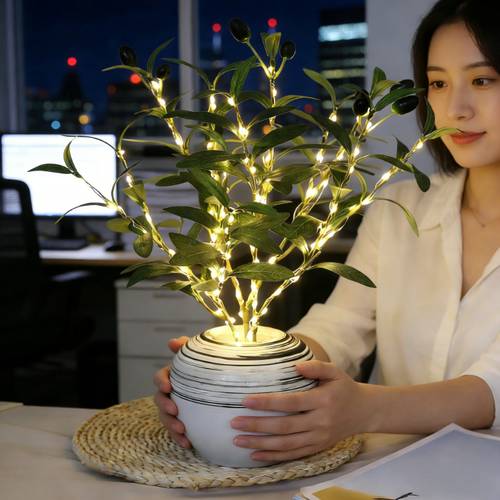 1pc led simulation ambient light restoring leaves and shape built in warm white string lights soften space branches adjustable suitable for desktop decoration living room soft furnishings