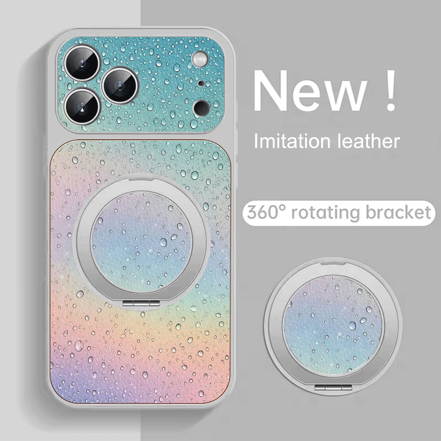 TEMU Phone Case: Gradient Glass Raindrop Texture Pattern Silvery Synthetic Leather Phone Case, Suitable For Iphone 17/air/17 Pro/17 Pro Max/16/16