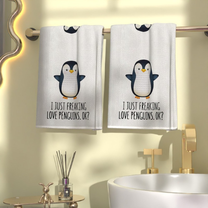 

2-pack Penguin Towels, Contemporary Style, 18x26 Inches, 100% Polyester, , Machine Washable, Cartoon Penguin Design, Cute Towels For Home Use