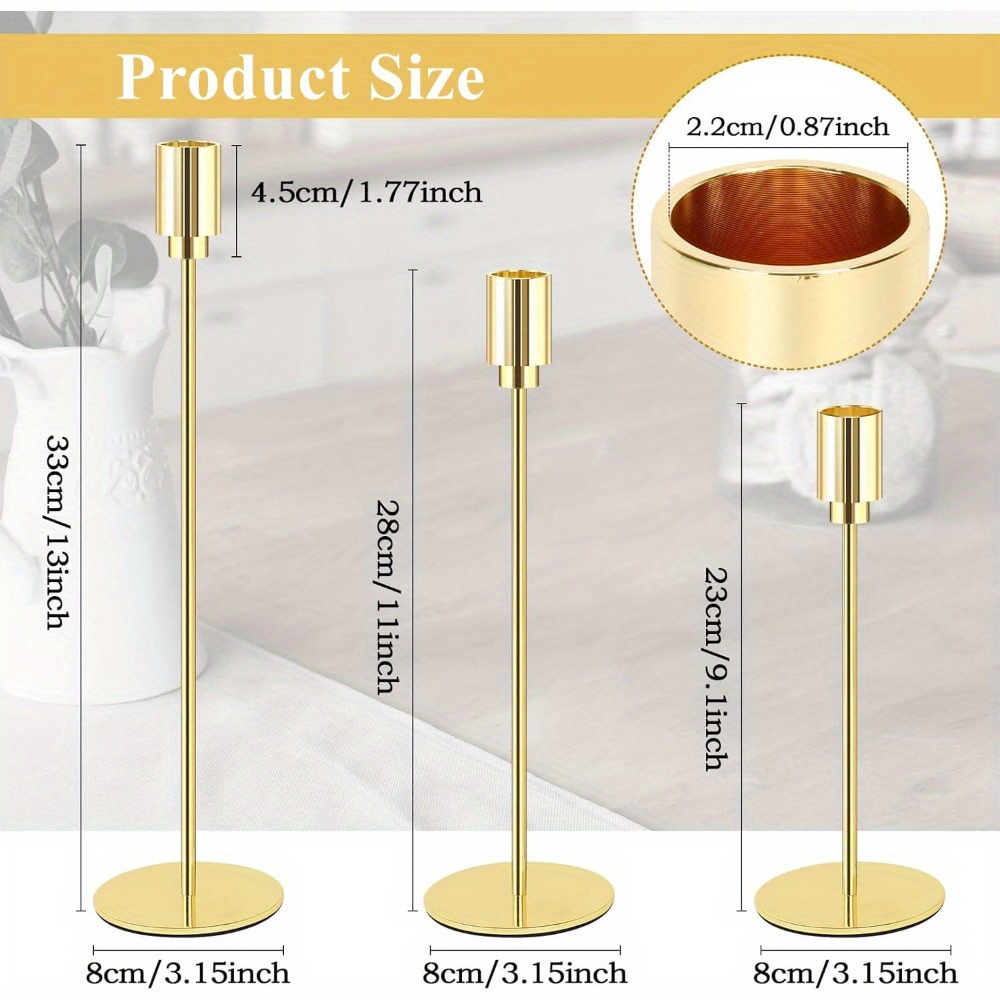 Image of Set Of 21 Golden Candle Holders | 7pcs Candlestick Holders Fit 3/4 Inch Thick Pillar Candles, Tall Vintage Candle Stand For Wedding, Home Decor, Party, Candlelight Dinner - Metal, Tabletop, Ybaymy