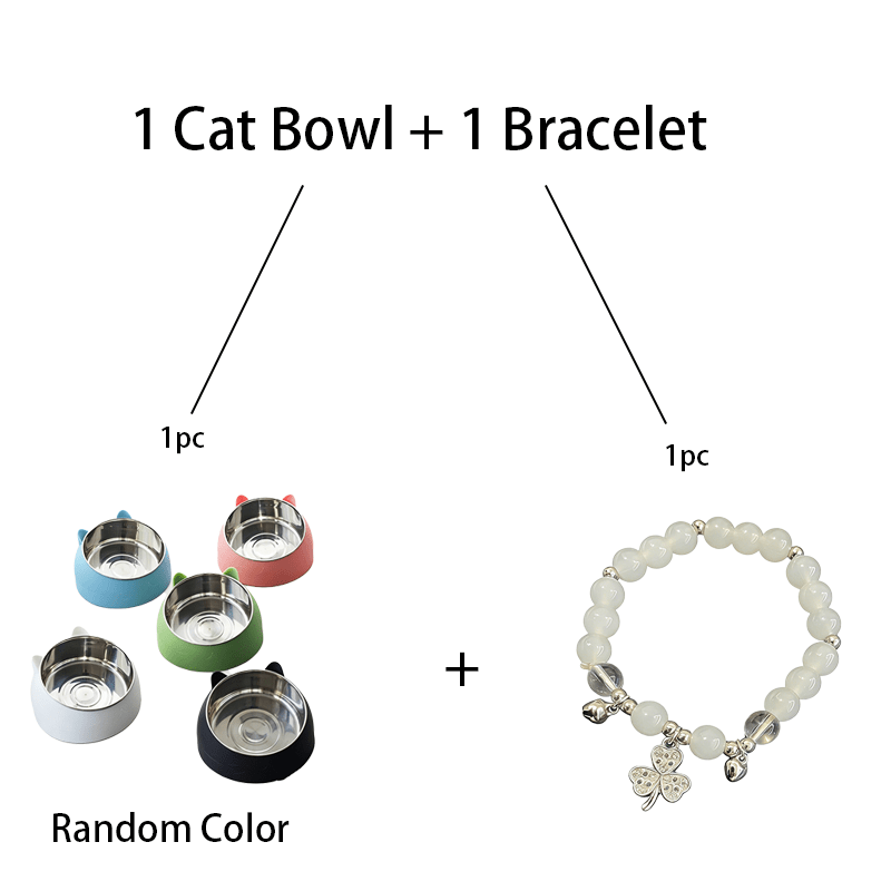 TEMU 2 pièces - (1 Gamelle pour Chat + 1 Bracelet) Gamelle surélevée pour Chat, Gamelle à Cou Incliné pour Protection du Cou, Gamelle surélevée pour