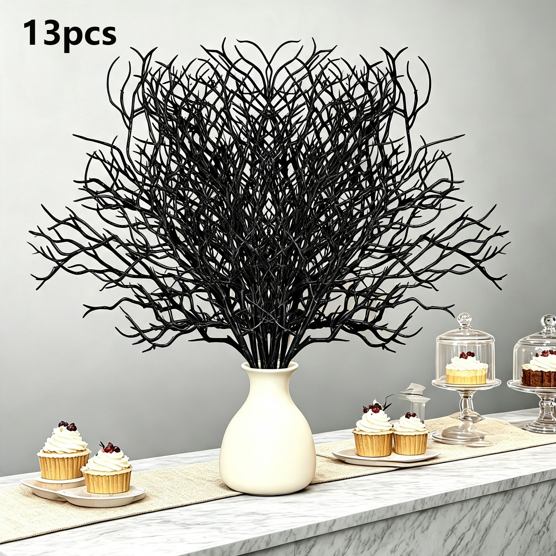 TEMU 13pcs Black Artificial Dead Branch Decorative Plants | Multi-functional Artificial Stems, Suitable For Home Interior Decoration, Garden And