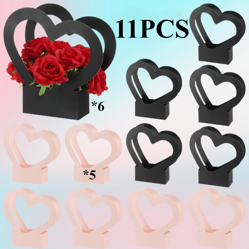 

11pcs Heart-shaped Paper Flower Box Gift Bags With Handles, Valentine's Day, Day, Weddings, Christmas, Engagements, Birthdays, Parties - Bouquet & Gift Wrapping Accessories