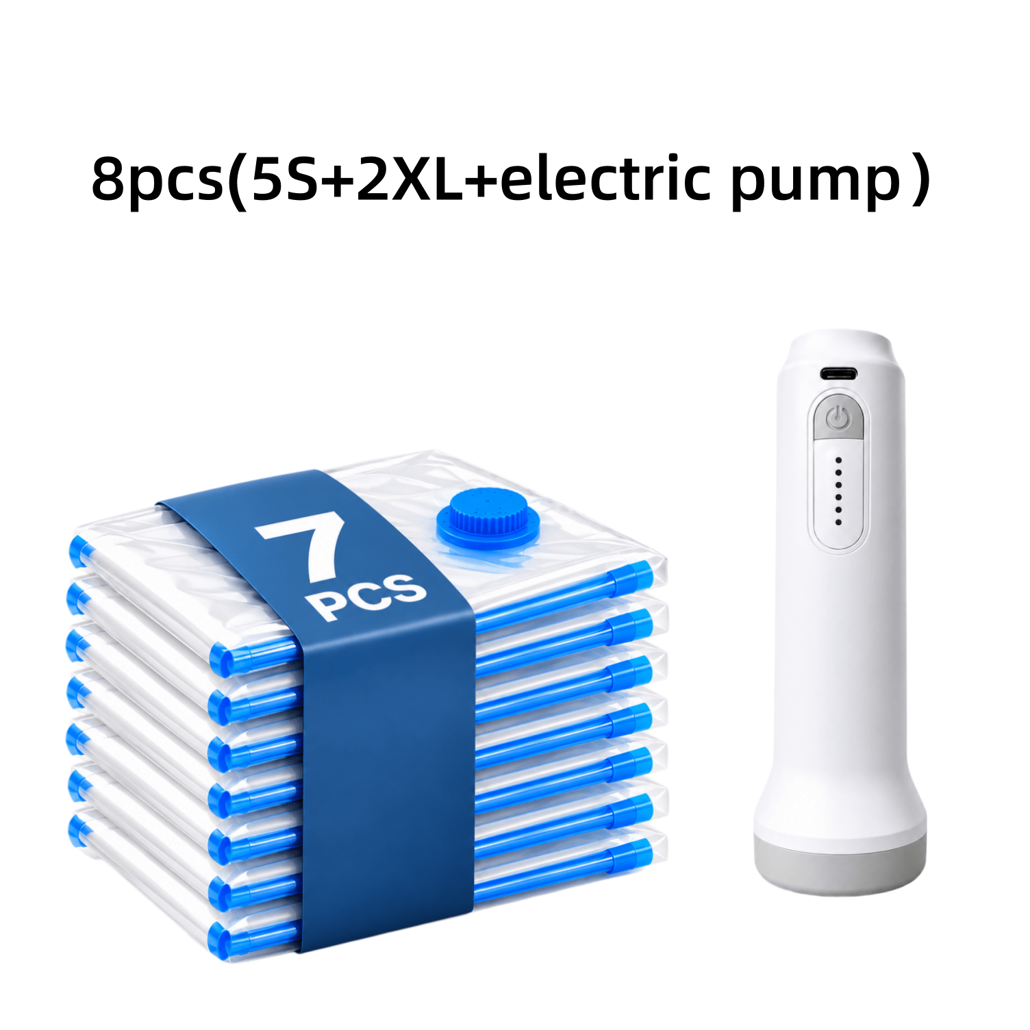 TEMU 8pcs Vacuum Compression Bag Set And Usb Electric Air Pump, 1500mah Rechargeable, Multiple Sizes Of Compression Storage Bags, Suitable For