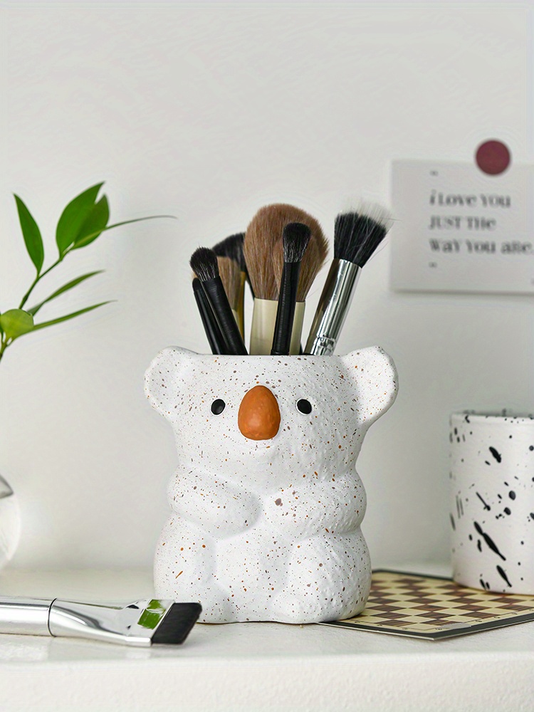 1pc cute koala makeup brush holder desktop organizer   bear shaped storage bin with   opening lightweight painted   for vanity office bathroom no   unisex gift for adults office decor decorative ornament   home organizers office workers Product details 5