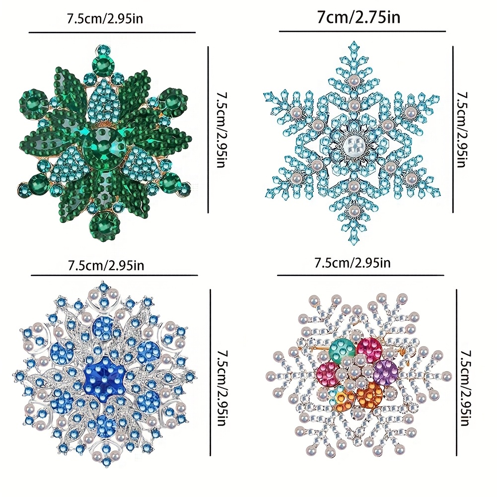 4pcs DIY Crystal Diamond Snowflake Brooch Set, Art Gift