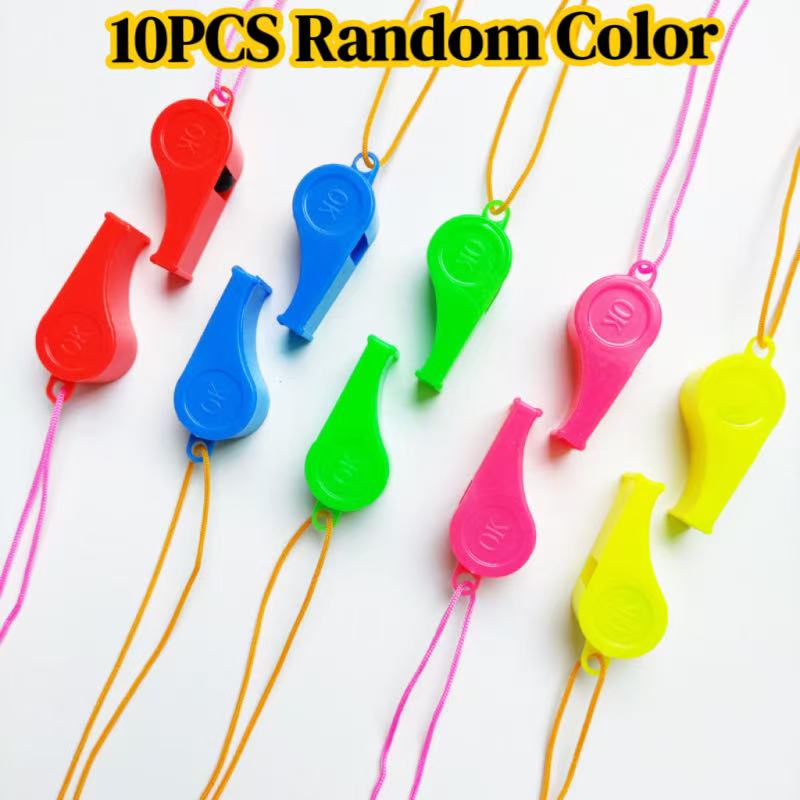 TEMU 10pcs Plastic Loud Whistles With Lanyard, Referee Whistles For Cheerleading, Sports Games, Party Favors, Camping Emergency (random Color)