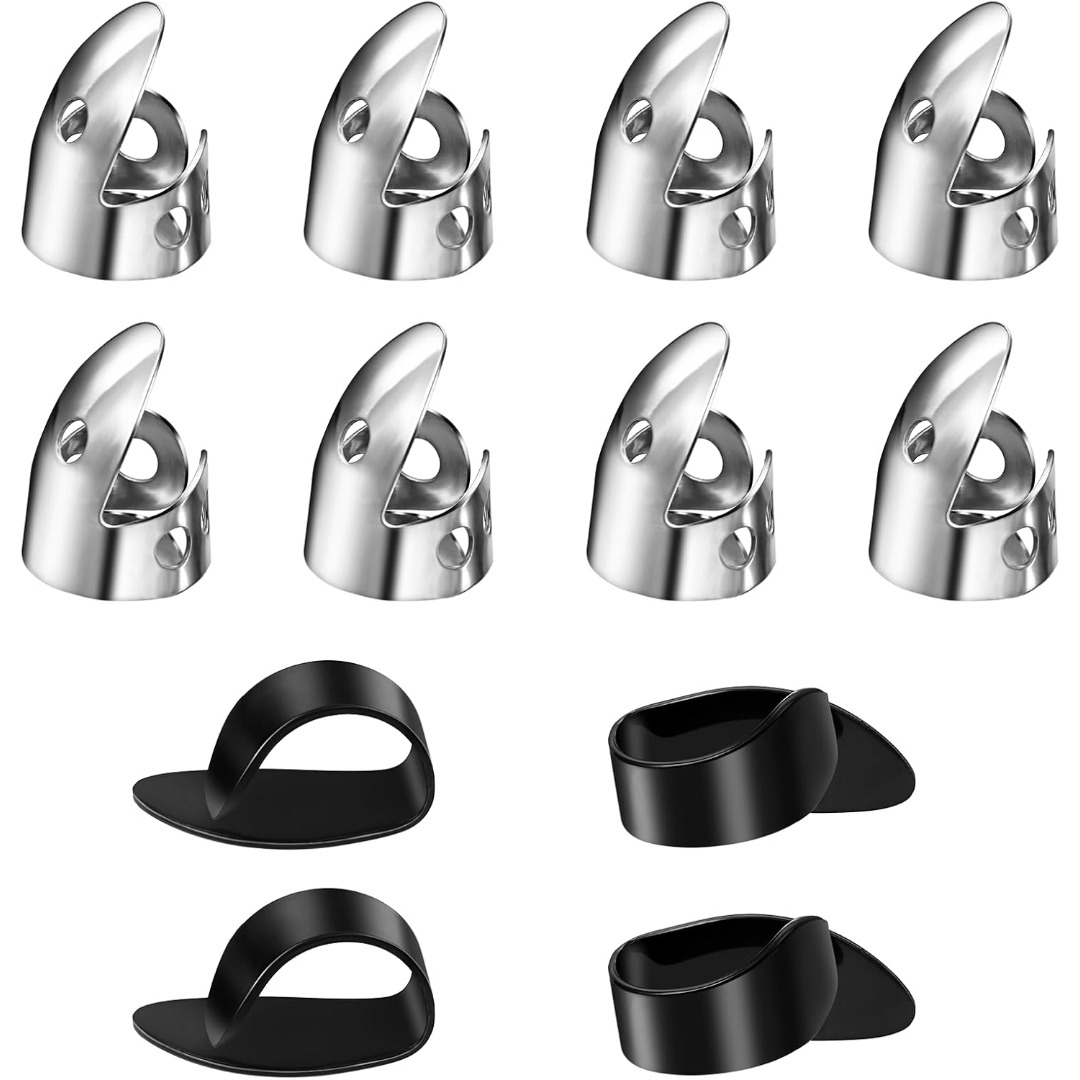 item picture 12pcs adjustable finger   stainless steel finger picks and plastic thumb picks suitable for   stringed instruments such as guitar banjo harp   etc