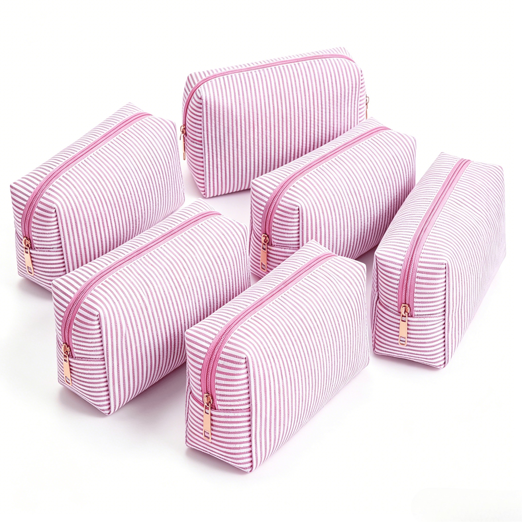 TEMU Beauty Case Piegheggiate Set da 6 Grande Stile Universitario a Righe Design Blu per Damigelle, Madri e Viaggio e Stoccaggio Elegante e Uso