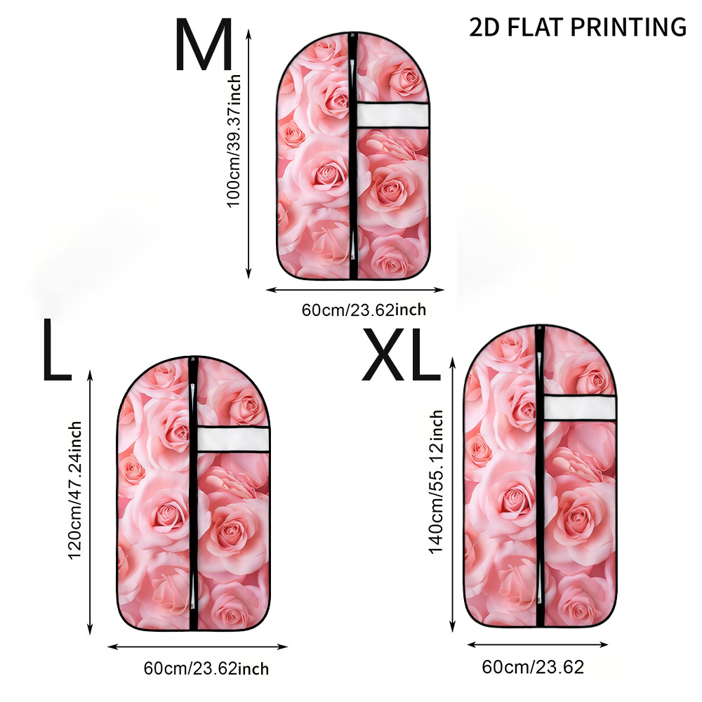 TEMU Pink Rose Flat-printed Household Clothing Storage Bag, 2d Flat Multi-functional Garment Protector, Overcoat And Suit Storage Bag, Hanging Style