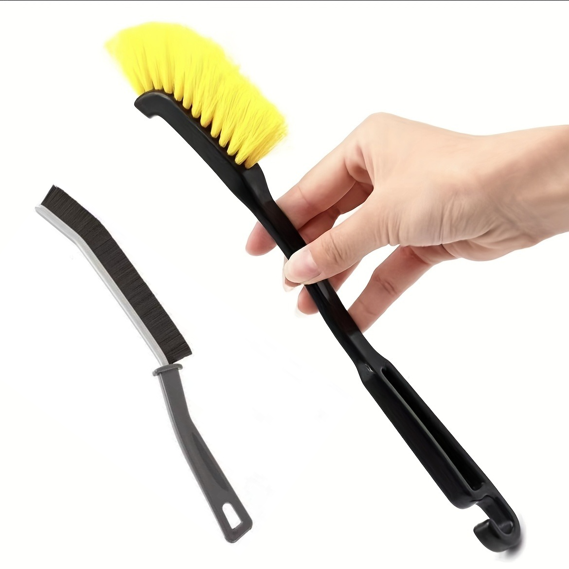 TEMU 2pcs Brosse de Roue de Voiture Multi-, Brosse de Détail à Poils Jaunes avec Manche Noir - Outil d' de Lavage pour le Nettoyage et le Détail,