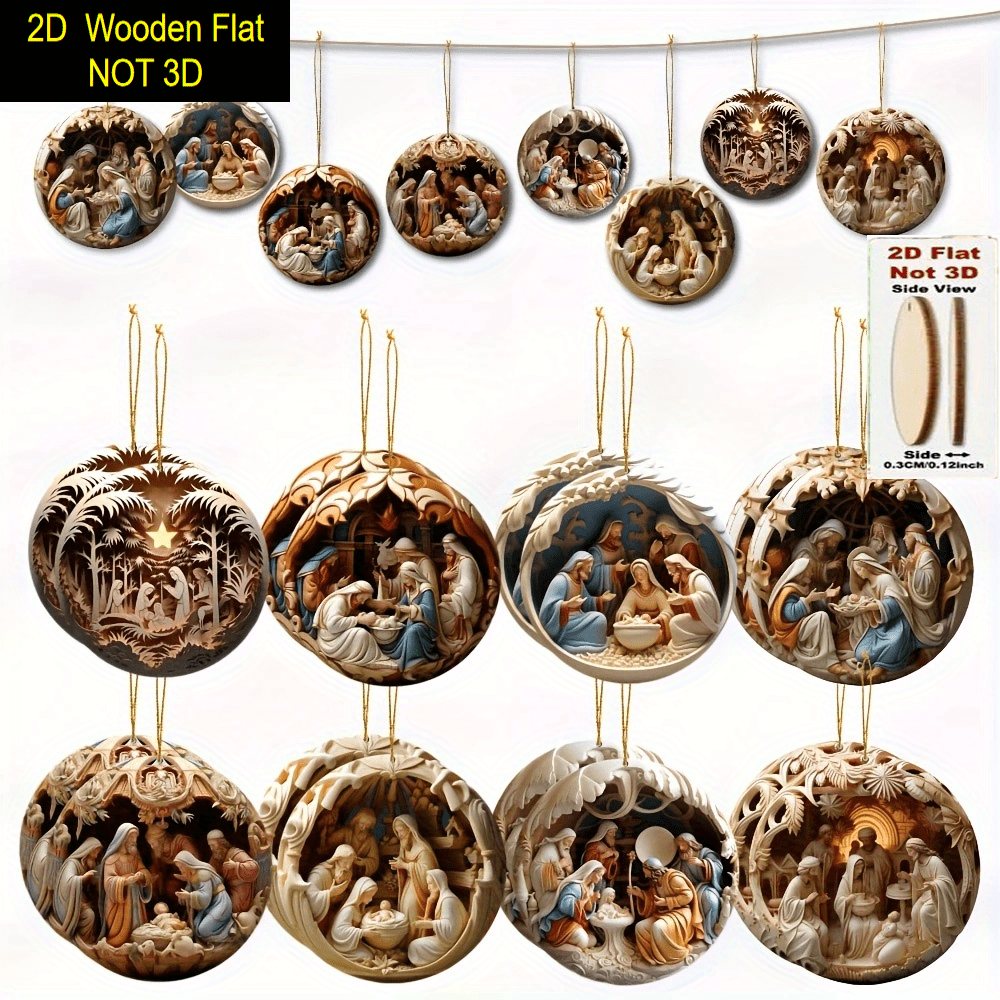 TEMU 2d Flat - 16 Wooden Christmas Ornaments Depicting The Nativity Scene, Suitable For Hanging On A Christmas Tree, Home Decor, Festive Decorations,