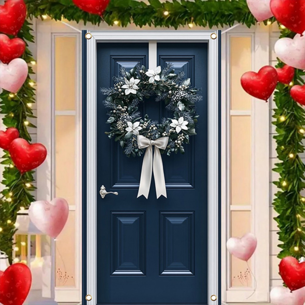 

1pc Christmas Wreath Decoration, Polyester Hanging , Bow, No Required, Featherless, , For & Decor, Frame , 35.4x70.8
