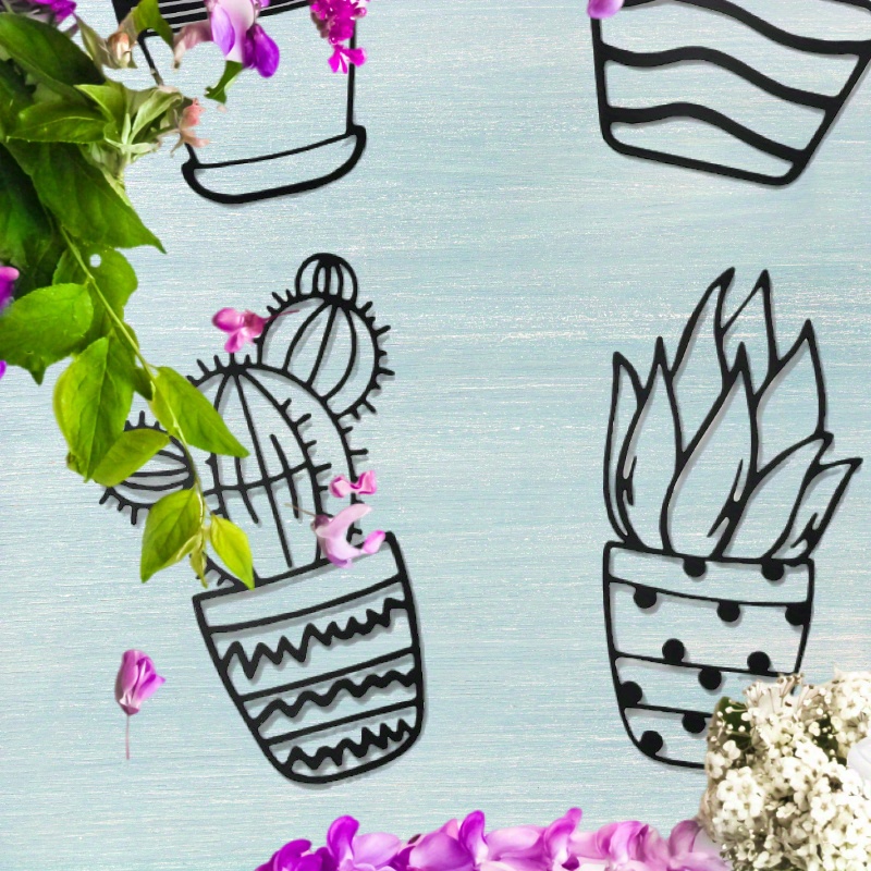 Modern Metal Wall Art With Natural Cactus Theme For Room, Bathroom, Office. Wall Sculptures