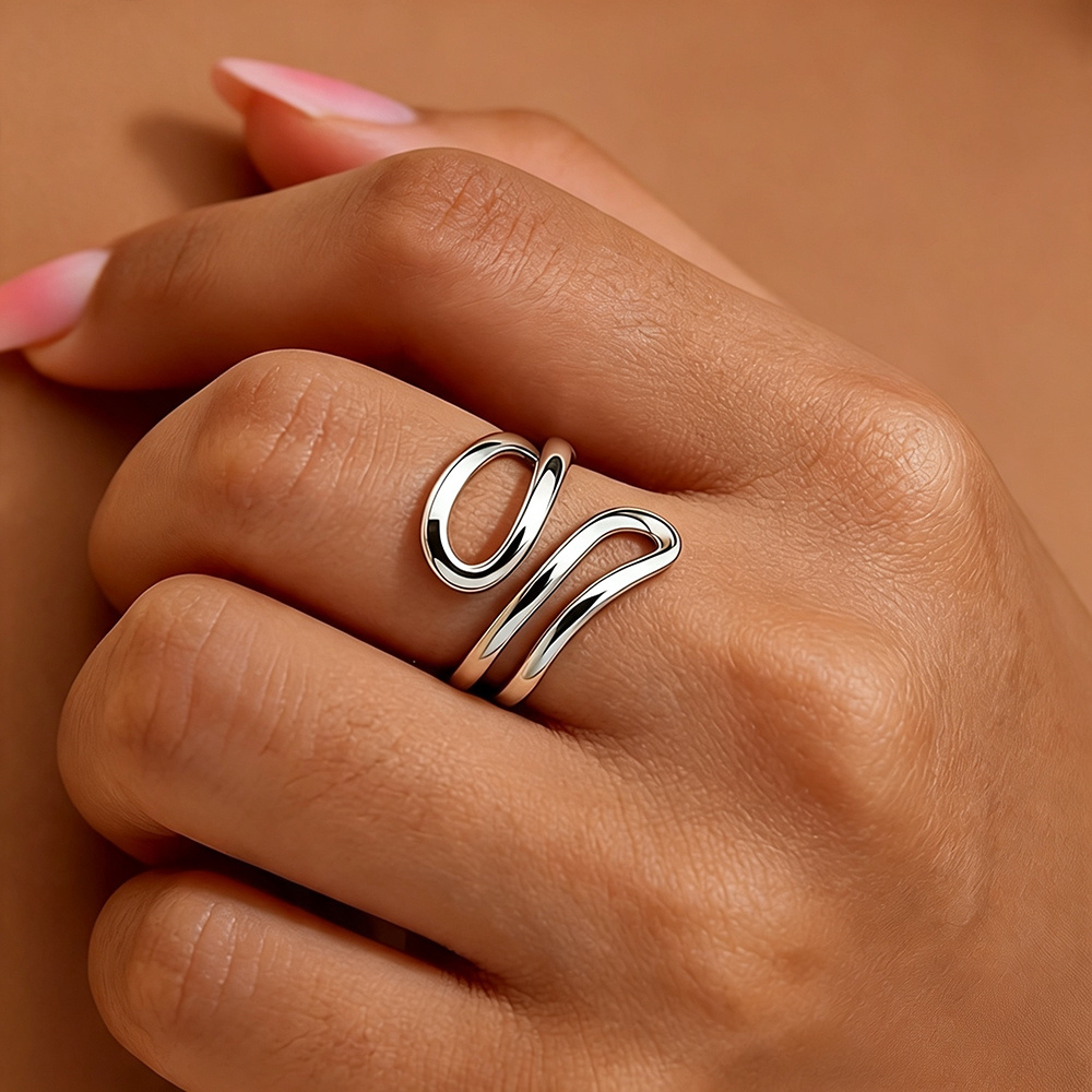 Unisex Spiral Twisted Lines Adjustable Ring, Creative Geometry Design