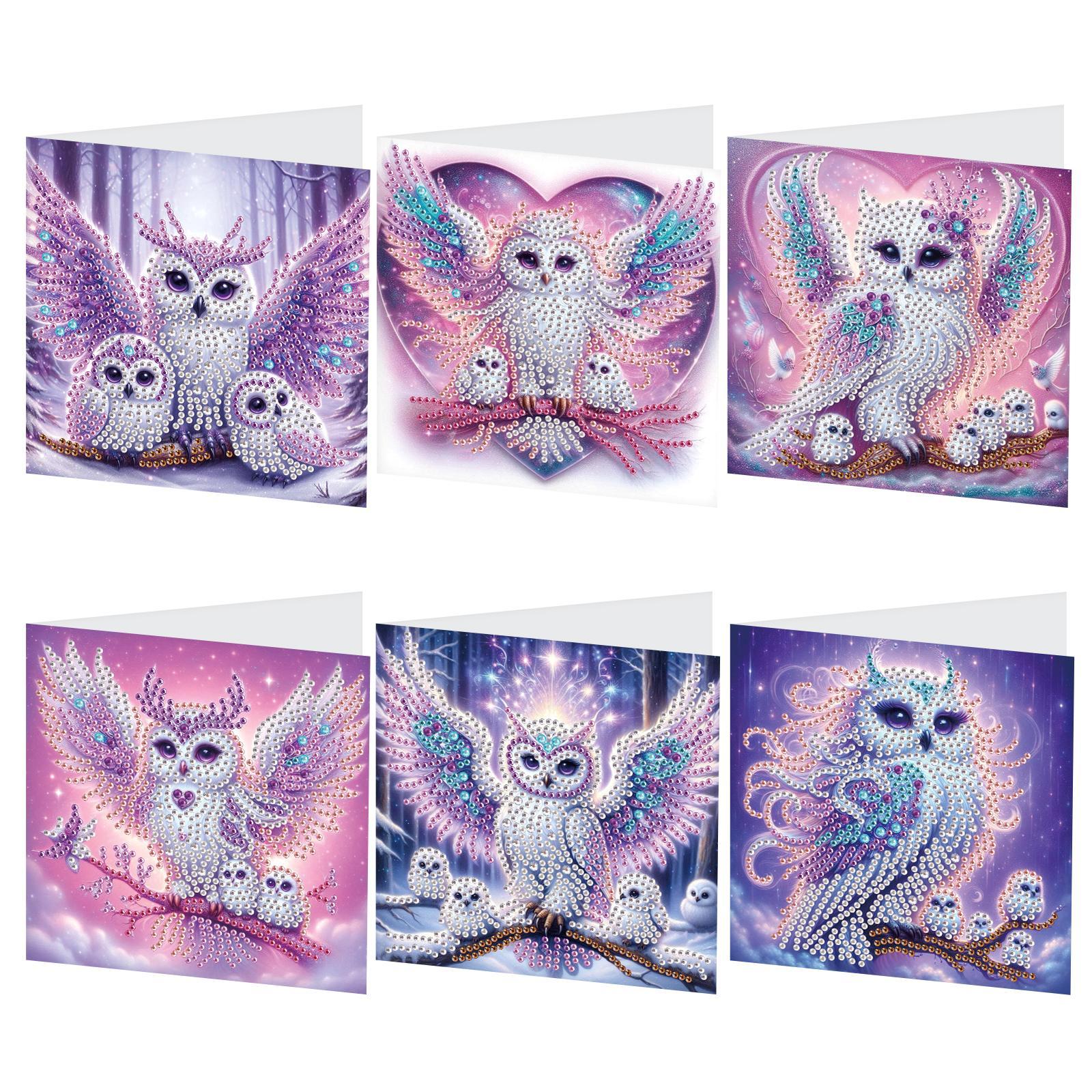 

6pcs 5d Diy Greeting Cards, Owl With Laser Effect Art Craft Set, Purple Birthday Card Kits With Envelope, Creative Gift For On Festivals, Suitable For