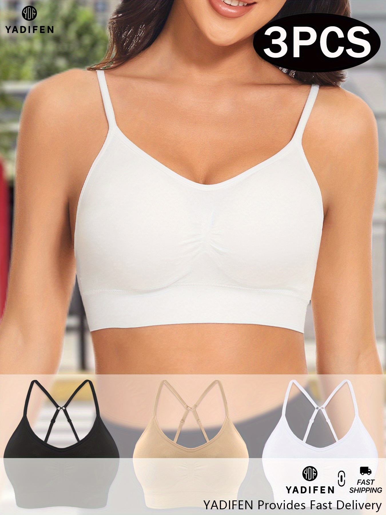 3pcs Women's Sports Bra, Seamless Wireless Comfortable Support Bra with Removable Pad Suitable for Fitness Yoga Running Fitness Women's Brassiere, Women's Clothing
