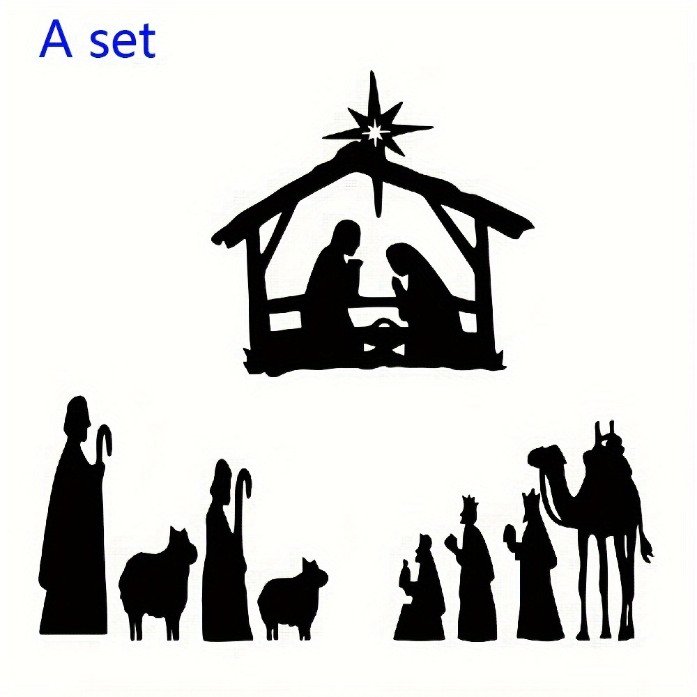 Image of Self-adhesive Christmas Theme Vinyl Stickers For Glass | Single-use Holiday Fantasy Silhouette Graphics With Glossy End For Christmas Window And Car Glass Decoration
