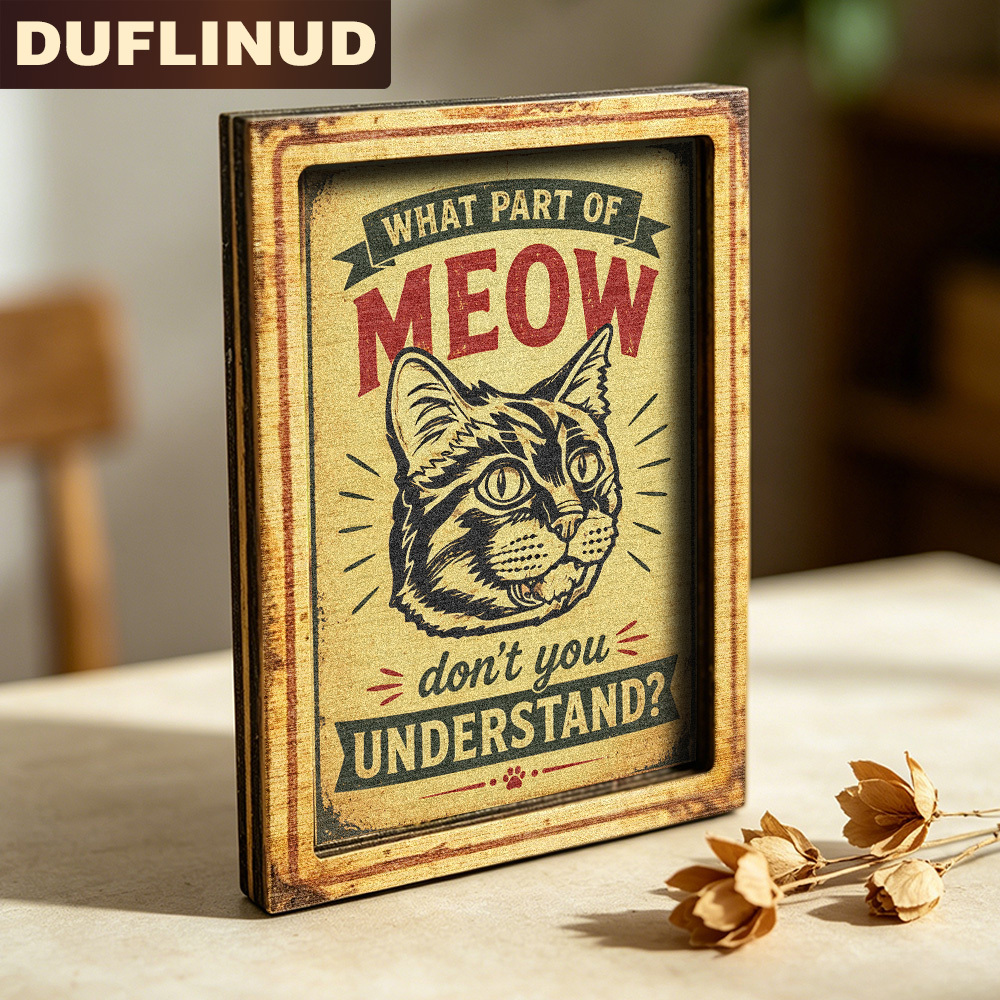 TEMU Retro Style Cat Fridge Magnet, Mini Decorative Plaque With Slogans, Cute Cat Pattern Printed, Wooden Fridge Sticker, Refrigerator Door Decor,