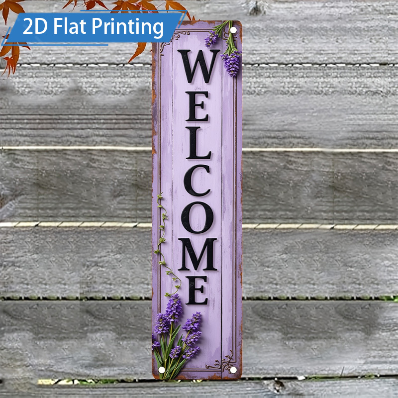 TEMU 1pc 4x16inch Metal Sign Lavender Welcome Rustic Garden Wall Art Outdoor Home Decor Purple Wall Art Metal Painting Ideal For Porch Outdoor Garden