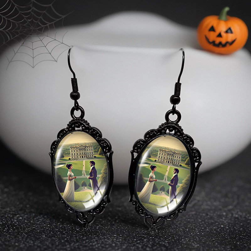TEMU A Pair Of Handmade Oval Earrings With Black Lace , Perfect As A Gift, Without Battery