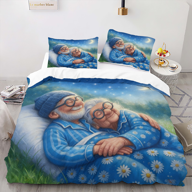 TEMU 3pcs, A Cartoon Elderly Couple Kissing, Warm And Romantic, Like A Tale. Digital Printed Bedding, Soft And Comfortable Duvet Cover, Suitable For