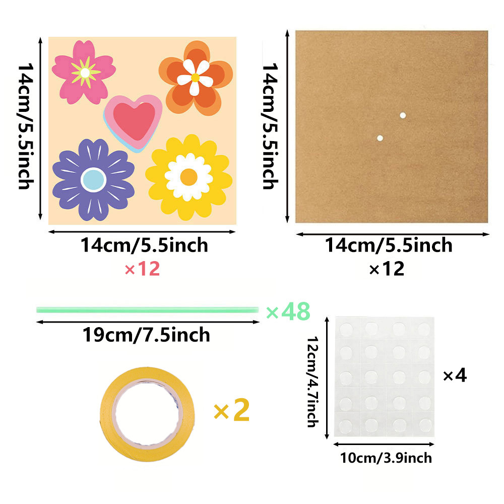 TEMU Lot de 12 kits de loisirs créatifs pour bouquet de tournesols, comprenant des fleurs en papier, des cartes de vœux, des étiquettes et des .