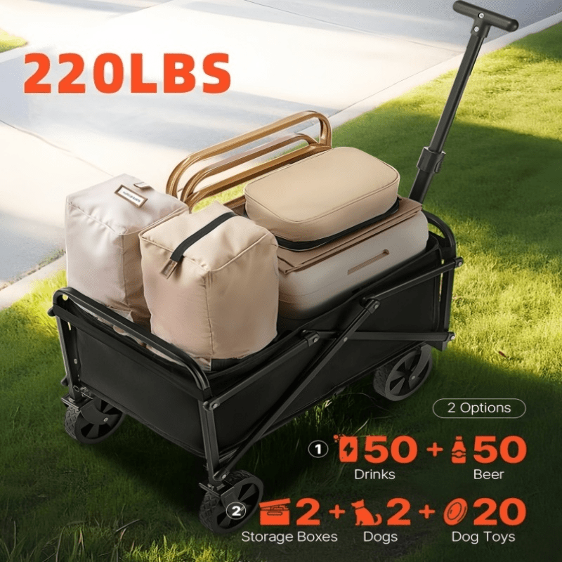 Heavy-duty Folding Trolley | Wheels, Adjustable Handle, Compact Storage, , Oxford Fabric - Ideal For Camping, Beach Trips, Gardening, Shopping, Utility Cart
