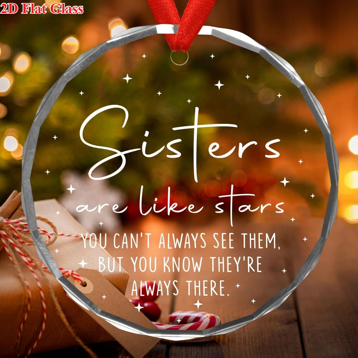 TEMU 2d Flat - Sisters Stars; A Birthday Present For A Sister, Gifts From To Another, Perfect For And . Ideal Gifts For Women, For Long-distance Relationships - A Glass Ornament