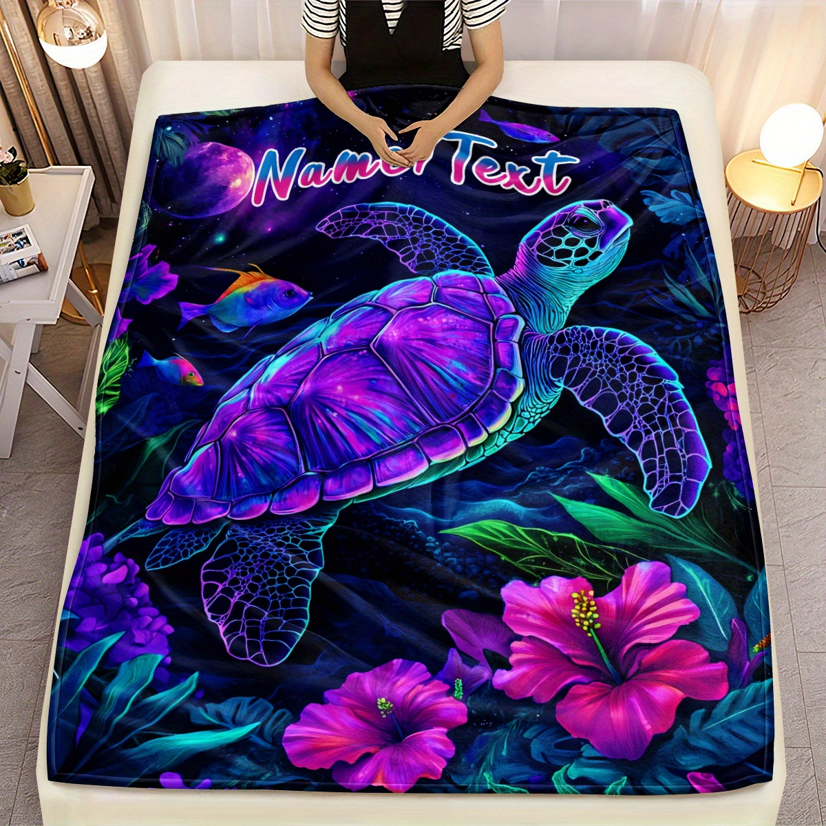 TEMU Personalized Adorable Cartoon Turtle Blanket For - A Lightweight Flannel Throw Your Sofa, Camping Trips, Living Room, Office, Chair, And Bed -