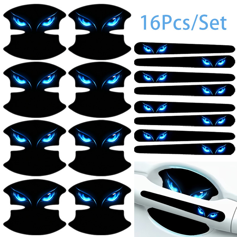 TEMU 16pcs Car Door Handle Scratch Protection Stickers, Blue Eye Car Door Bowl Stickers Protector, Universal Anti-collision Auto Doors Handle