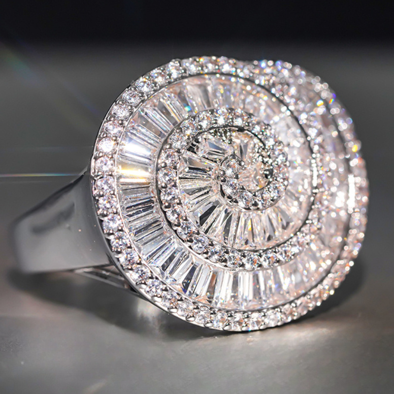 Spiral Circle CZ Engagement Ring Golden Band
