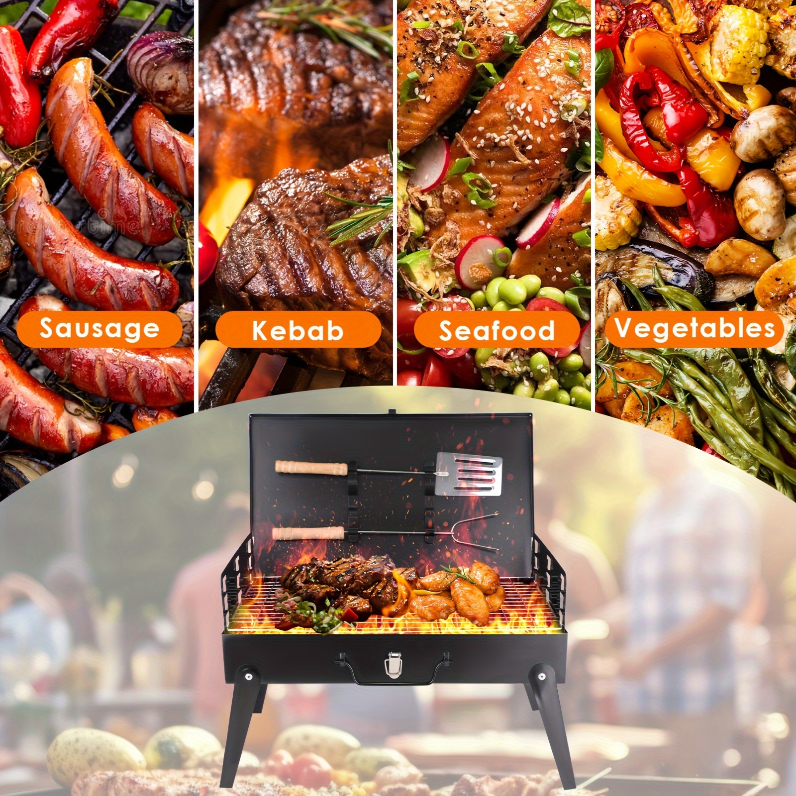 Portable Charcoal Grill, Adjustable Height Foldable Barbecue Grill, Durable And Compact, Easy to Clean, Perfect for Camping, Tailgating, And Outdoor Cooking