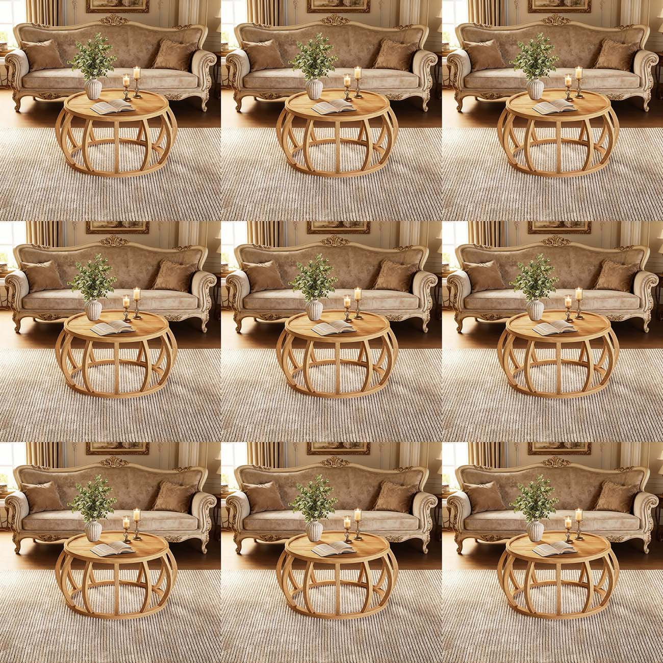 TEMU Table Basse Ronde en Bois Naturel - Table d'Appoint de 80 cm (31,5 pouces) pour Salon, Facile à Assembler