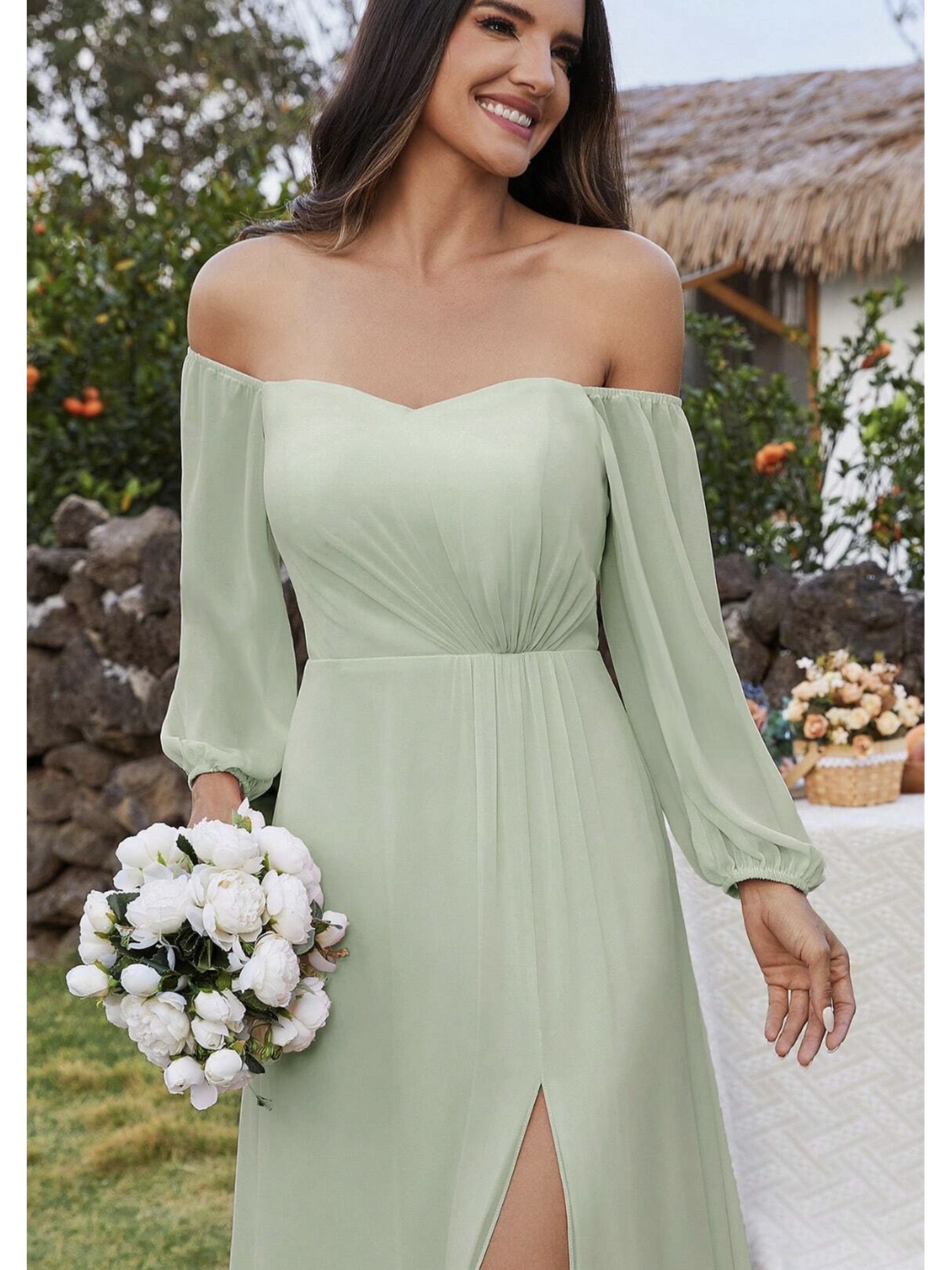 mint green strapless dress long sleeve bubble sleeve waist - Temu Mauritius