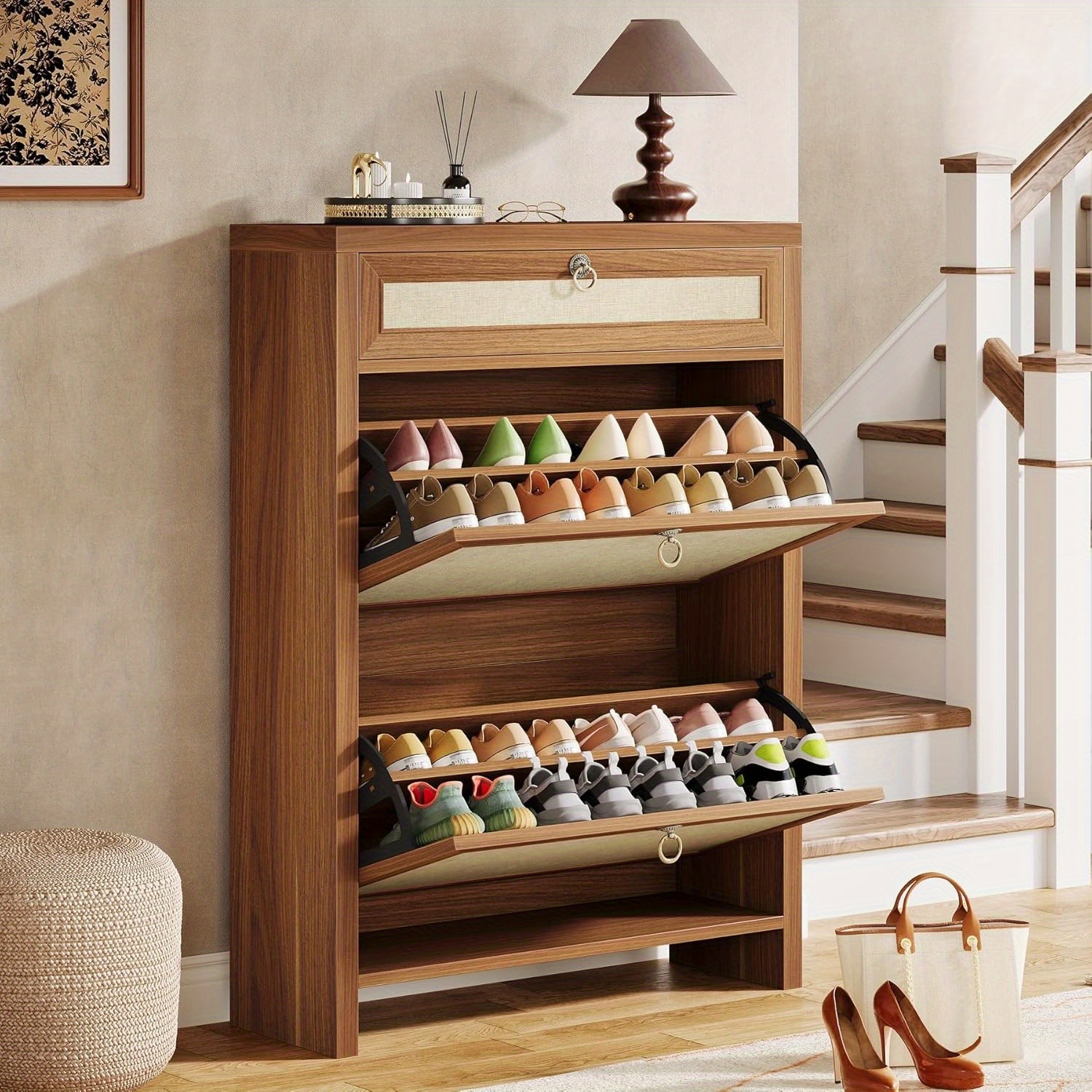 Entryway Shoe Storage Bins HoxtonRoom Blaire Flip-Drawer Shoe