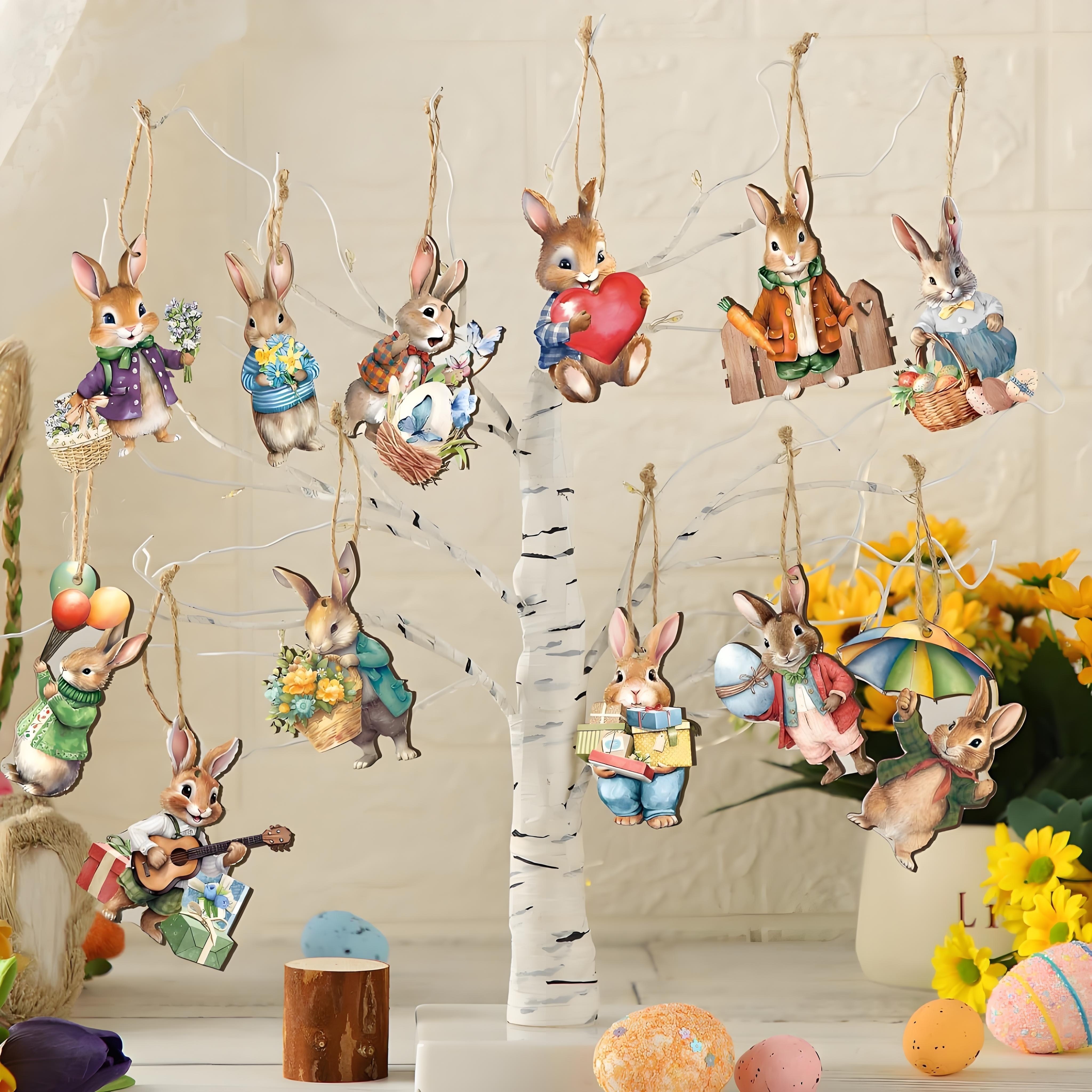 

Vintage Wooden Easter Bunny Pendants, 24pcs Set, Hanging Ornaments, Home Decor Animal-themed Drops & Finials, Easter Holiday Wood Decorations With Hanging Attachment Method - No Electricity Required