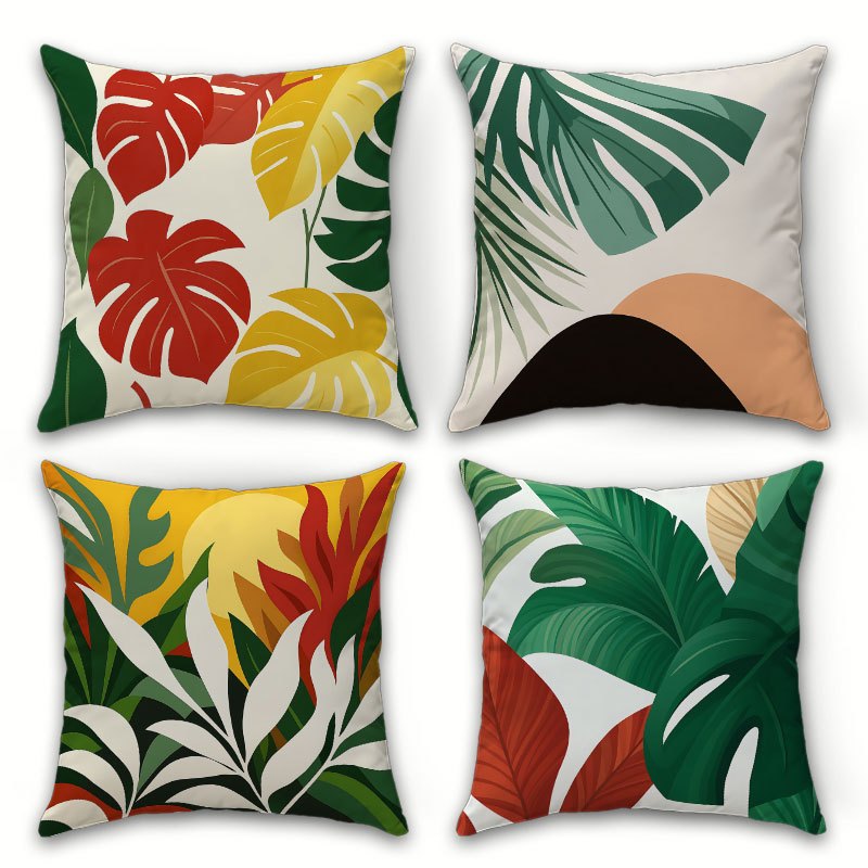 set of 4 single sided bohemian tropical leaf print outdoor cushions made of polyester with zipper closure   only   summer floral decor suitable for patio furniture sofas and gardens in sizes 14x14 16x16 18x18