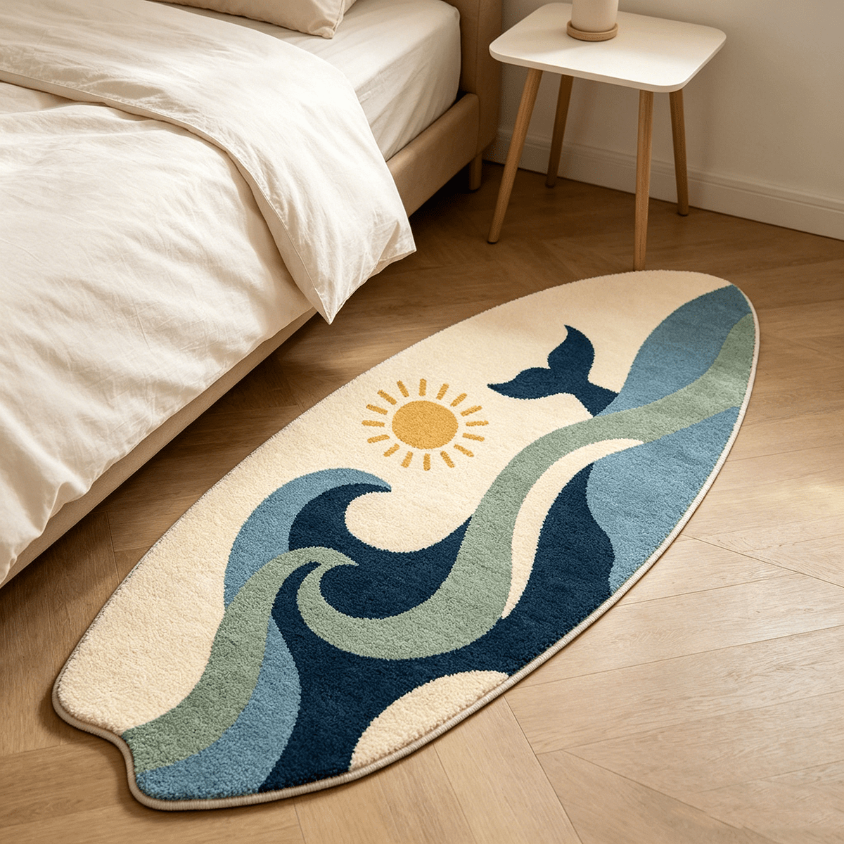 TEMU 1pc Velvet Surfboard-shaped Short Pile Non-slip Rug, Ocean-themed Surfboard-shaped Irregularly Shaped Rug, Blue Ocean , Wear-resistant, Durable,