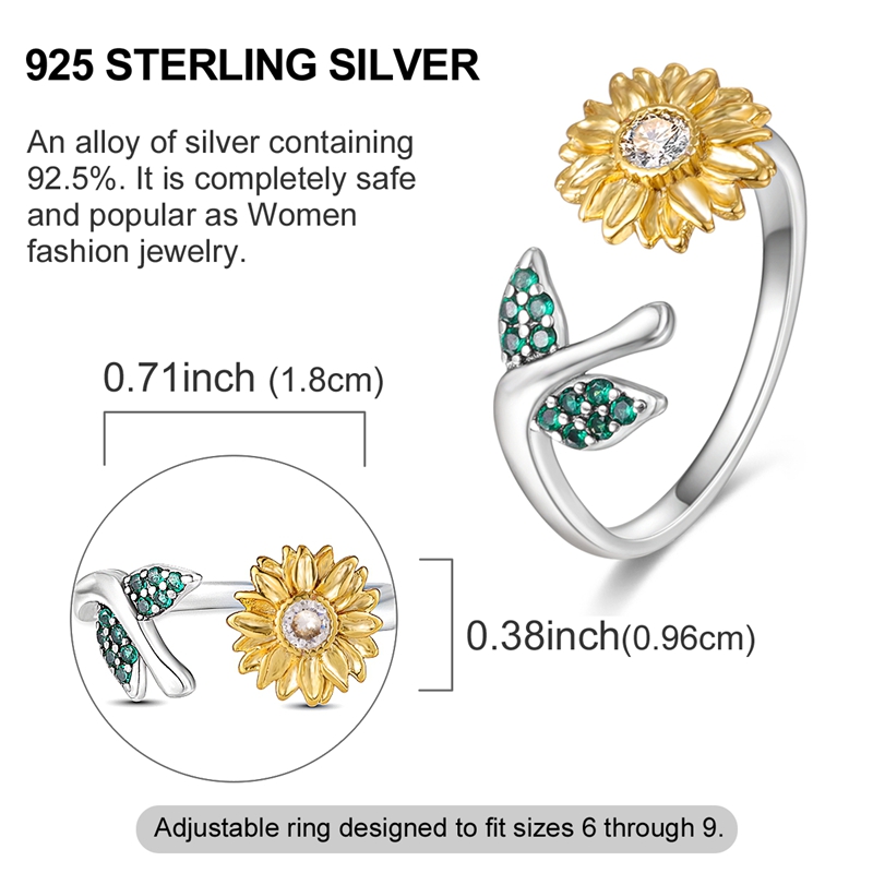 Women's 925 Sterling Silver Sunflower Open Ring