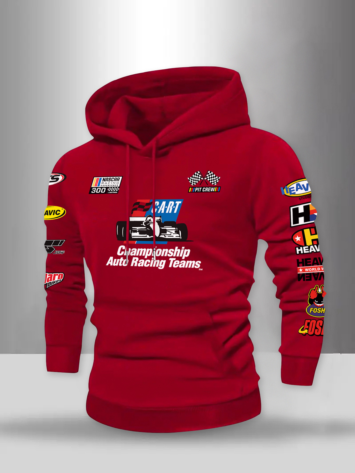 Nieuw, veelkleurig sweatshirt met race-thema en trendy patroon voor heren