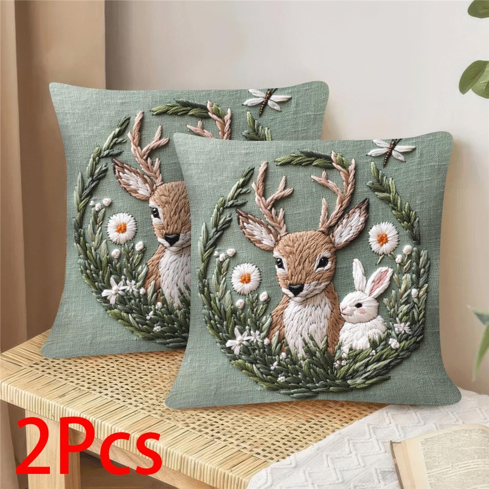 

2- Christmas Embroidered , 18x18 , Polyester, , Zippered, , Decorative For