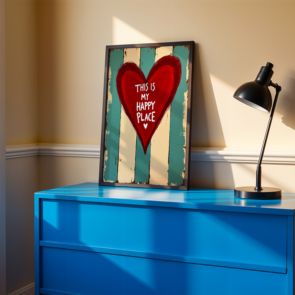 TEMU Decorazione Murale 2D Flat, Poster Retro, Pittura su Tela Eleganti, Stampa a Forma di Cuore " Place", Decorazione in Stile Minimalista Moderno,