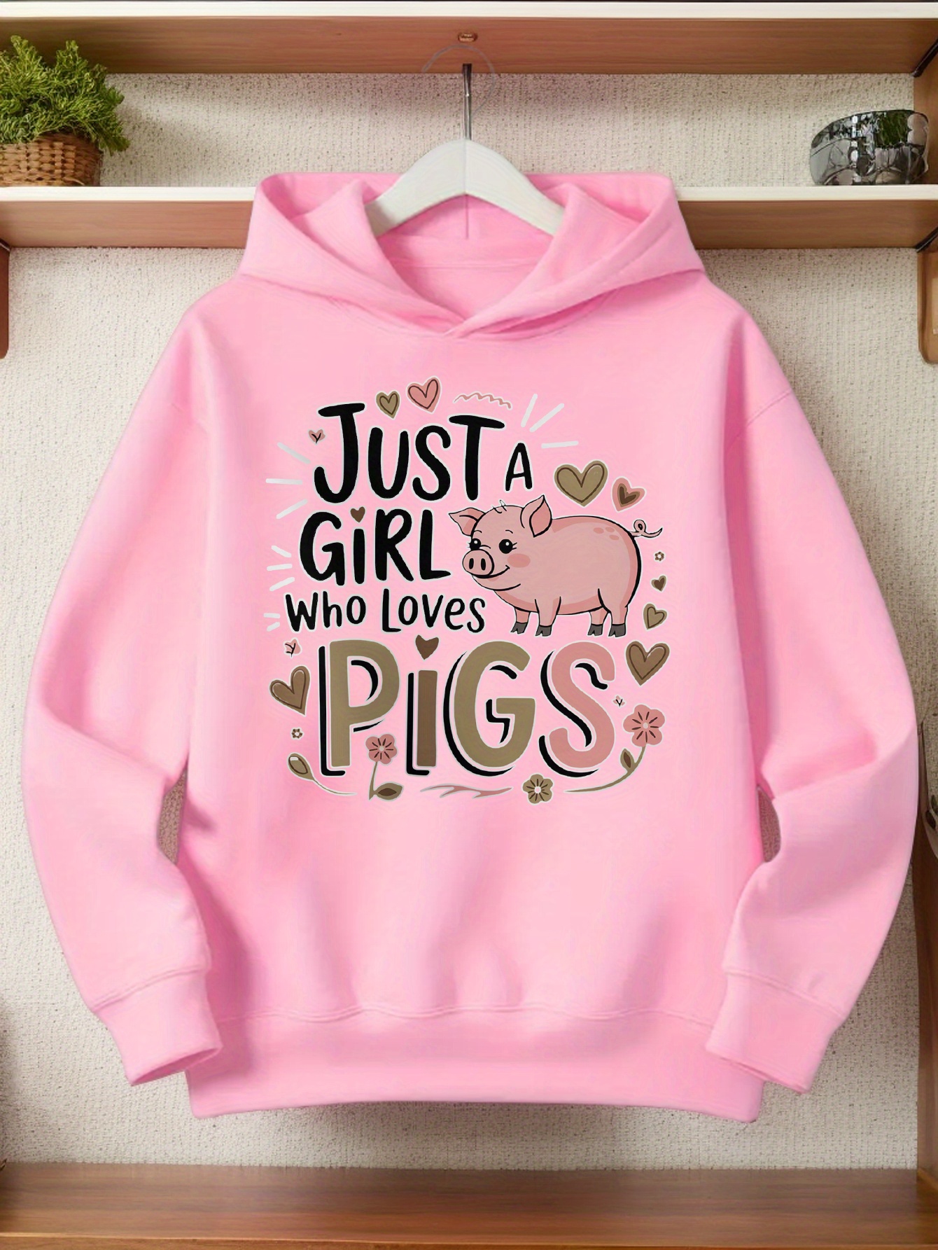 Chaqueta con Capucha para Niñas Forrada en Polar Estampado de Cerdito y  Sudadera Casual de Poliéster Regular para en