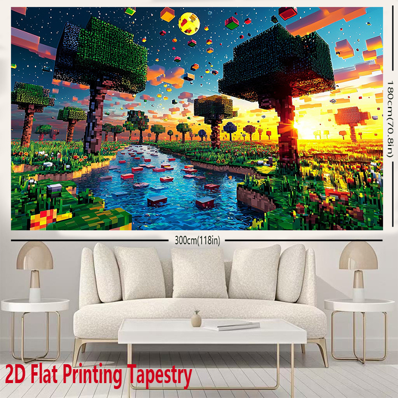 TEMU Tenture murale plate 2D, 1 pièce, tapisserie horizontale sur une de pixels - Décoration murale paysage naturel , , , , le studio - Impression