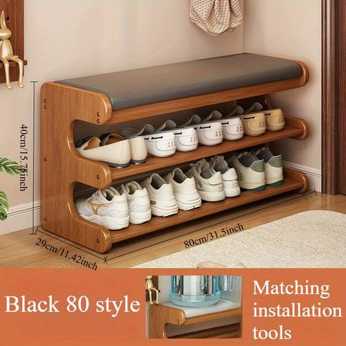 1pc bamboo shoe cabinet with cushioned step stool bamboo vertical shoe rack space saving storage organizer suitable for hallway bedroom balcony shoe shelf with step stool